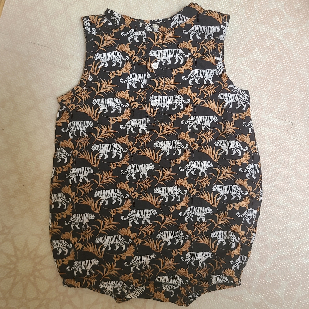 Janie and Jack Black and Brown Elephant Print Blouse